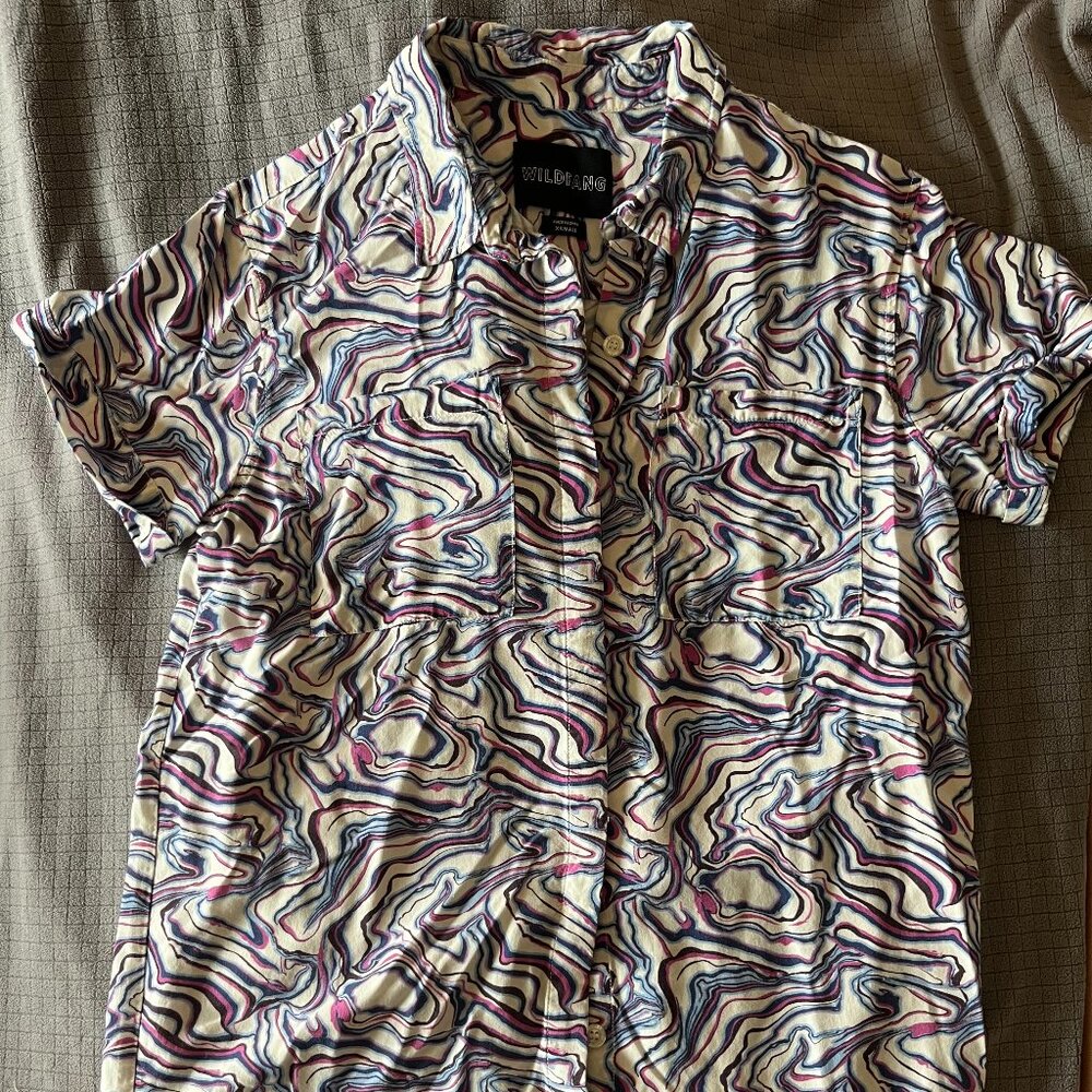 Wildfang Purple Swirl Short Sleeve Essential Button Up Shirt